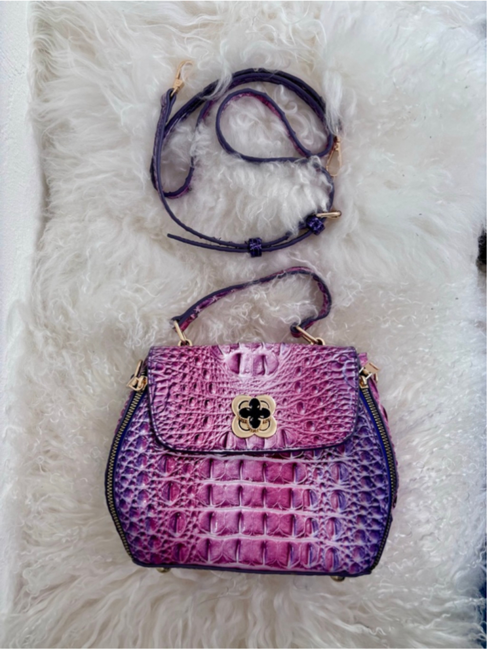 Women's Unbranded Purple Pink Faux Croc Embossed Crossbody Clutch Bag One Size